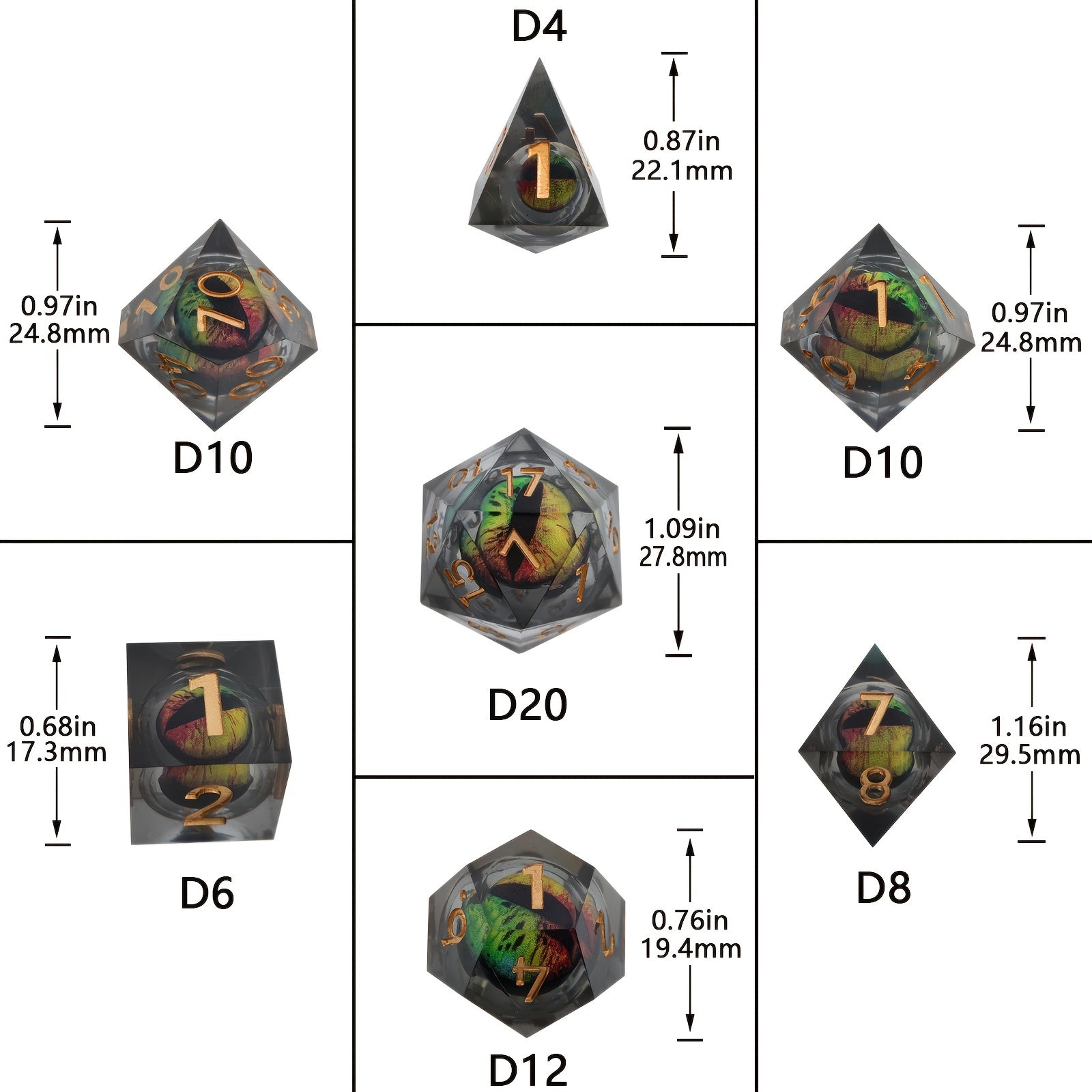 Dragon's Eye Resin Dice Set With Dragon Leather Pouch