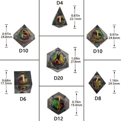Dragon's Eye Resin Dice Set With Dragon Leather Pouch