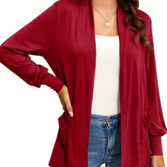 Dual Pockets Open Front Coat Casual Long Sleeve Coat