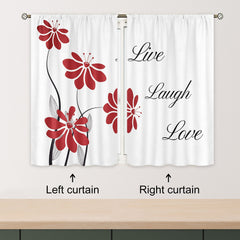 Red Flower Pattern Curtains Floral Petals Rod Pocket Plant Wooden Printed Curtai