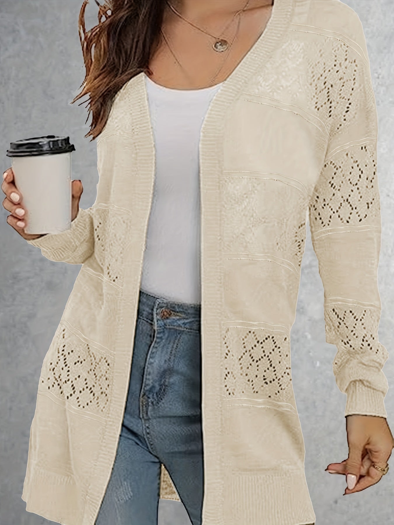 Hollow Out Knit Cardigan Long Sleeve Sweater