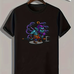 Cartoon Monster Pattern Print Men's Sports T-shirt