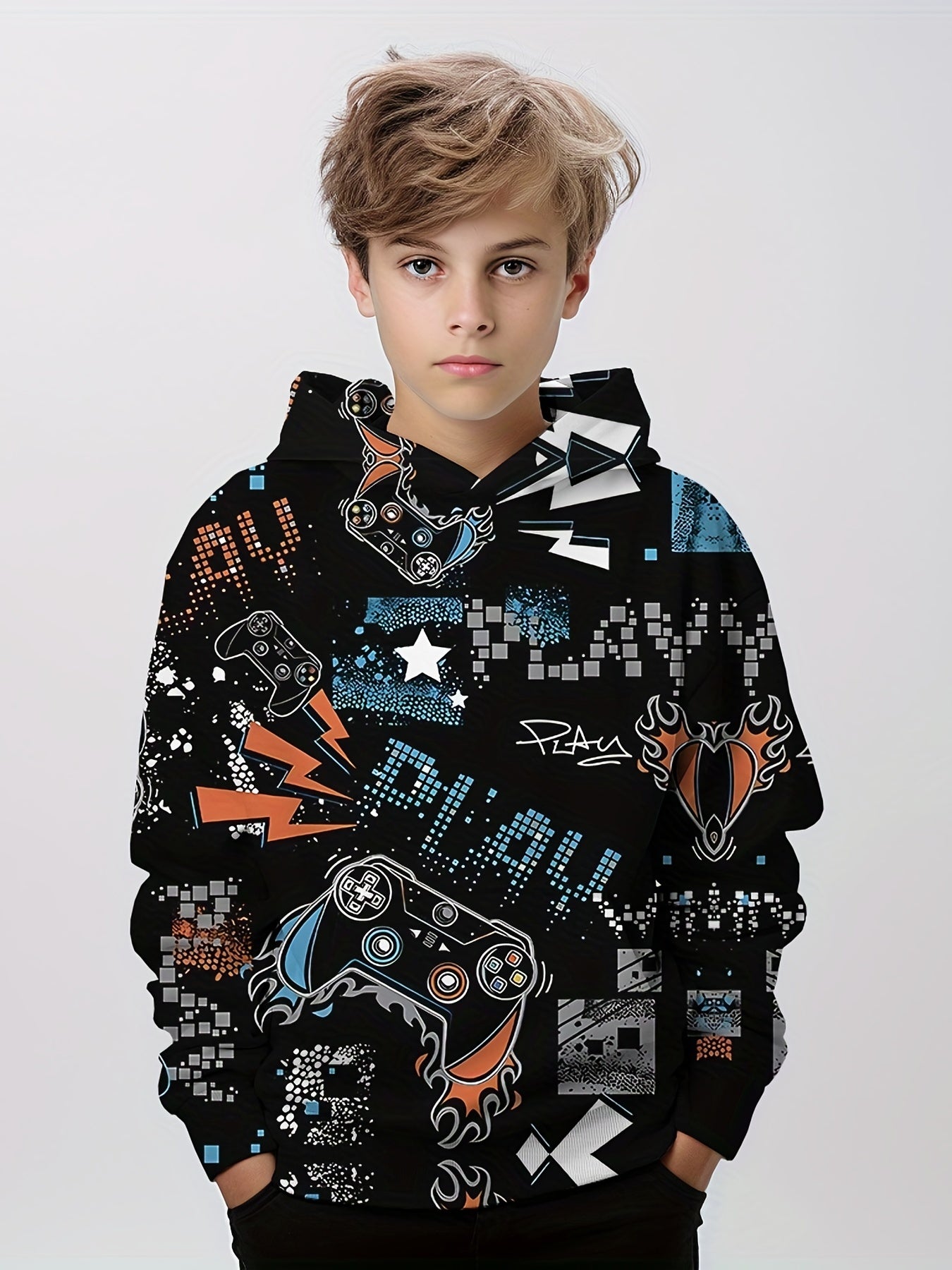 Stylish Gamepad 3D Print Boys Hoodie Top for Kids