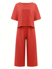 2pcs Tee & Pants Set Vacation Casual Two Piece Outfit Women's Clothing