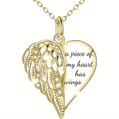Vintage Funky Engraved Letter Wing Heart Pendant Necklace