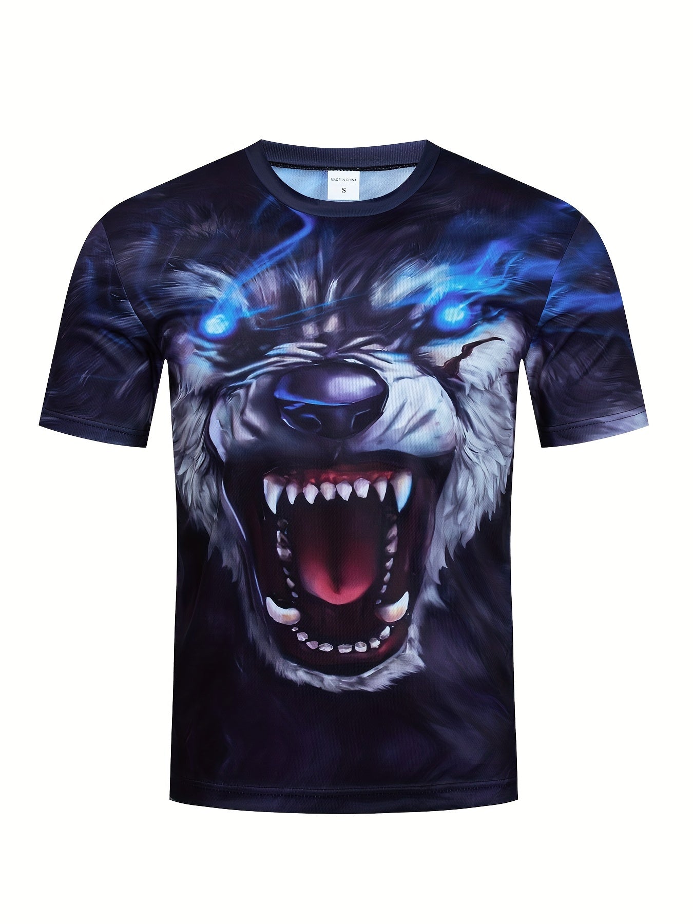 Men's Wolf Pattern Sports T-shirt Round Neck Tee Shirt