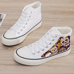 Skull Print Plush Lined Thermal Chunky Canvas Sneakers