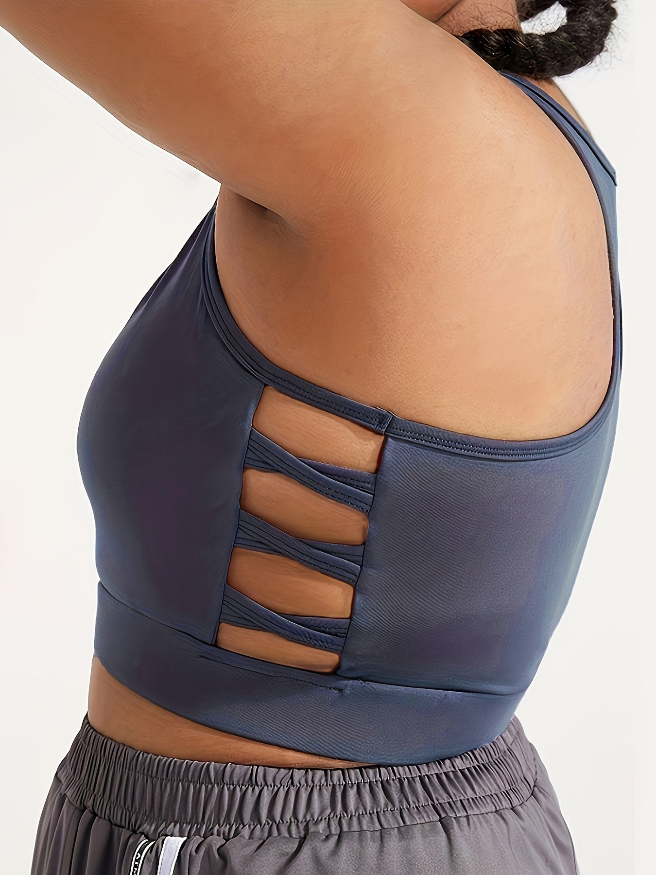Plus Size Sports Bra Cut Out Side Racer Back Shockproof Running Yoga Bra