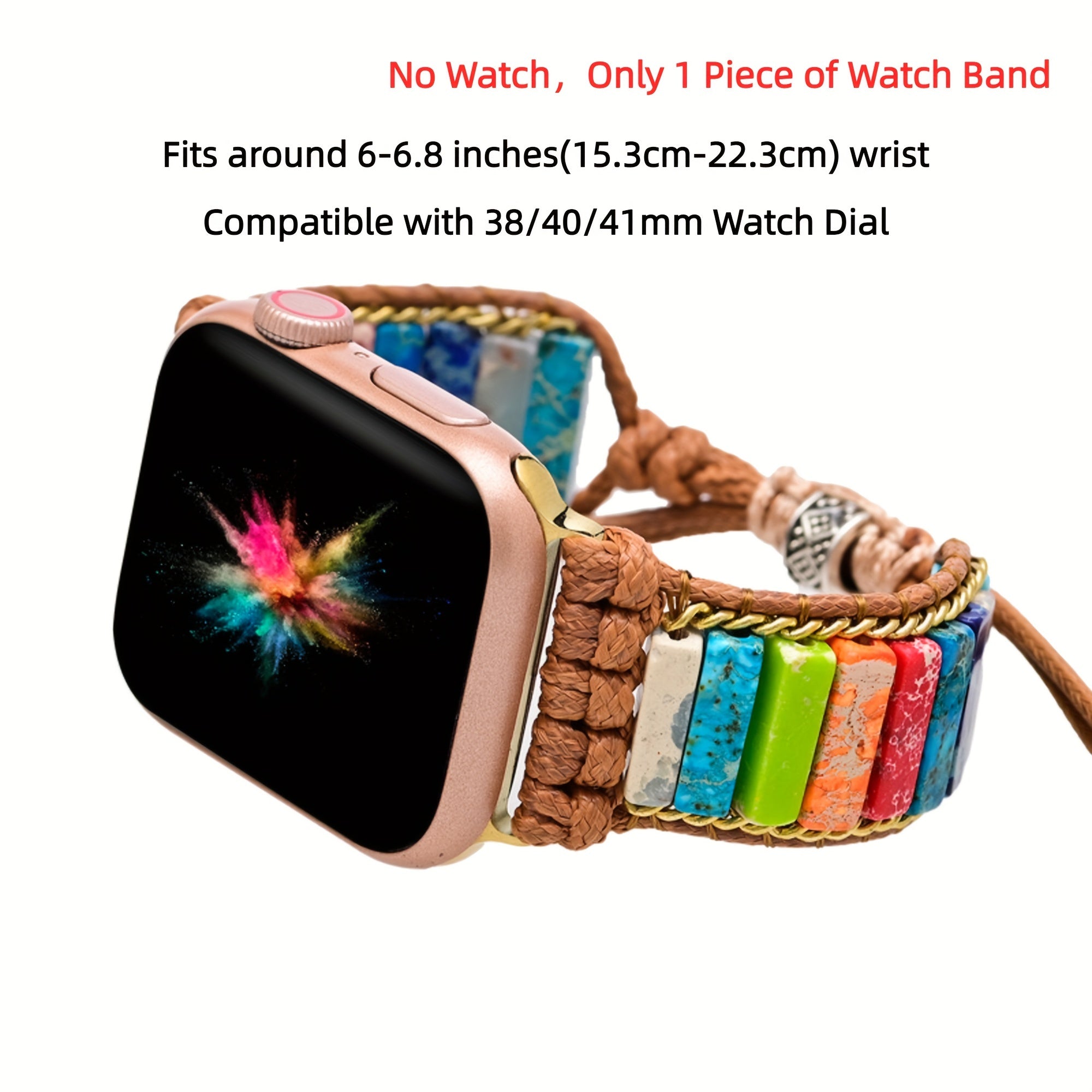 Colorful Beaded Watch Strap, Bohemian Woven Chain, Golden Flat Knot
