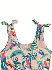 Girl's Parrot Pattern Onesie Swimsuit Bowknot Tankini