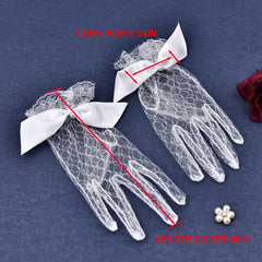 Mesh Full Finger Gloves with Ribbon Bows for Weddings