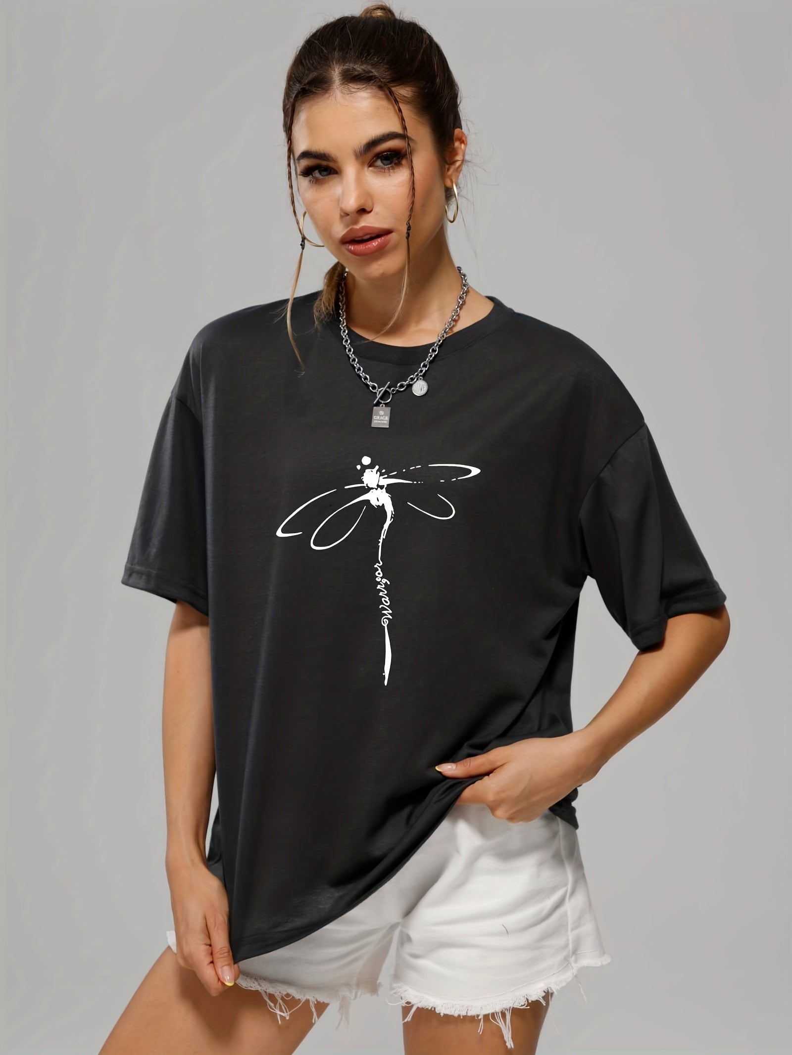 Dragonfly Graphic Casual Loose Sports Top Women's Summer Tops