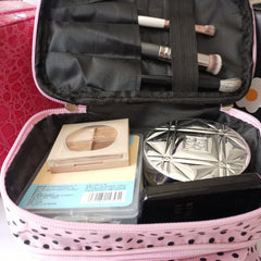 Double Layer Makeup Case Travel Toiletry Pouch Bag Pink Polka Dot