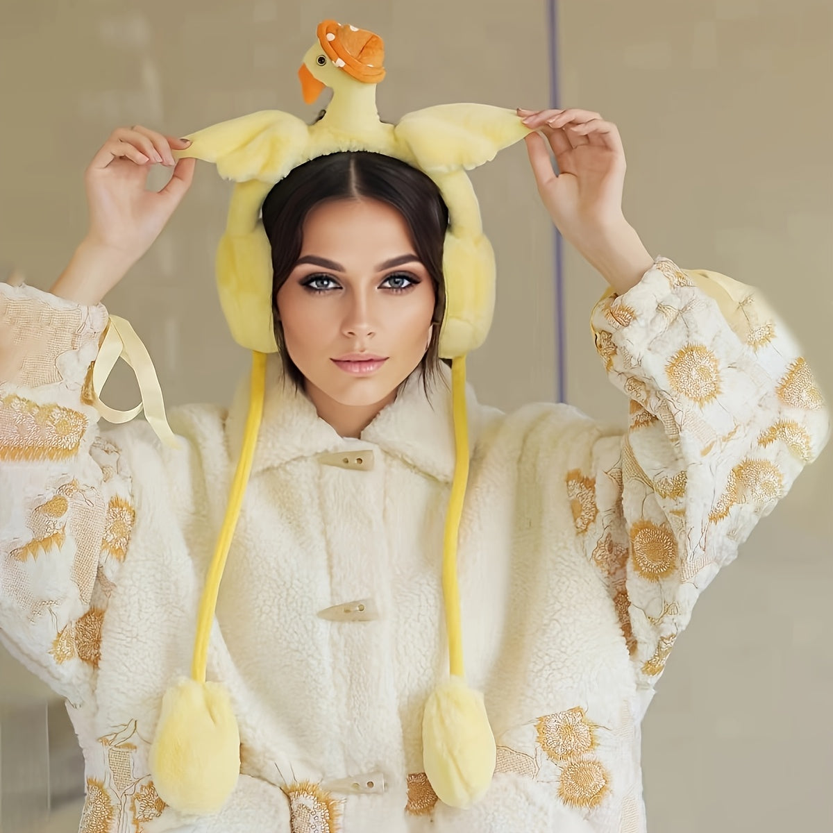 Duck Plush Earmuffs Yellow Orange Winter Ear Warmers Women