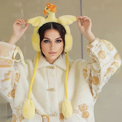Duck Plush Earmuffs Yellow Orange Winter Ear Warmers Women
