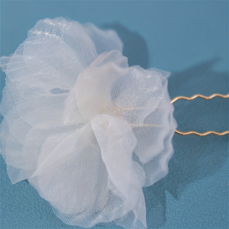 Girls Fairy Silk Flower Hairpin U Shape Tassel Hairpin