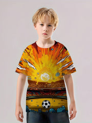 3D Print Boys Football T Shirt - Short Sleeve Tee for Kids