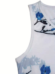 Floral Print Button Front Tank Top V Neck Sleeveless Summer Top