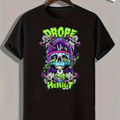 Skull Print Men's Graphic Tee for Summer