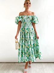Floral Print Boho Maxi Dress Puff Sleeve Tiered