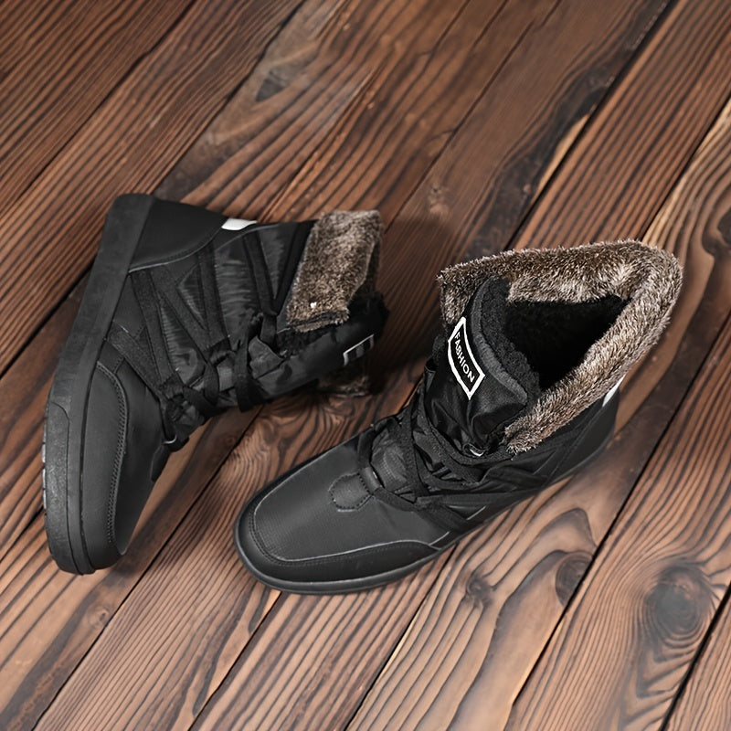 Men's High Top Snow Boots Winter Warm Fleece Non Slip Lace Up