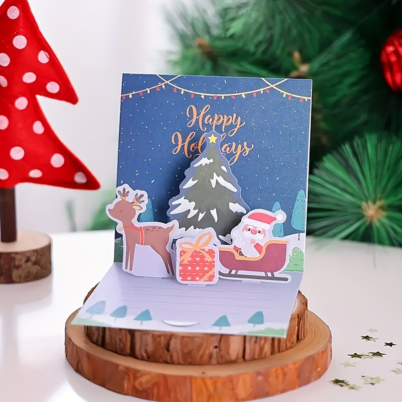 Christmas Folding DIY Card Cartoon Thank You Blessing Message 3D Greeting Card