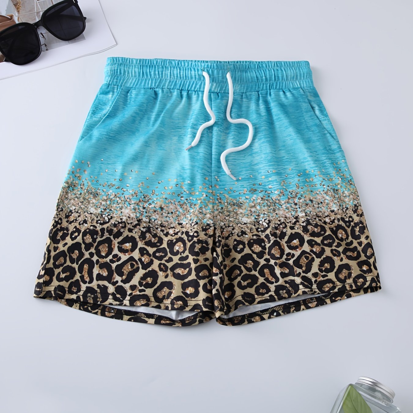 Leopard Print Drawstring Waist Shorts