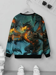 3D Fire Dragon Print Kid's Sweatshirt Casual Long Sleeve Top