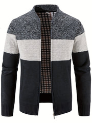 Men's Casual Fleece Jacket Warm Zip Up Knitted Cardigan