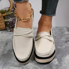Women's Twist Knot Platform Loafers Solid Round Toe Slip On Wedge Shoes
