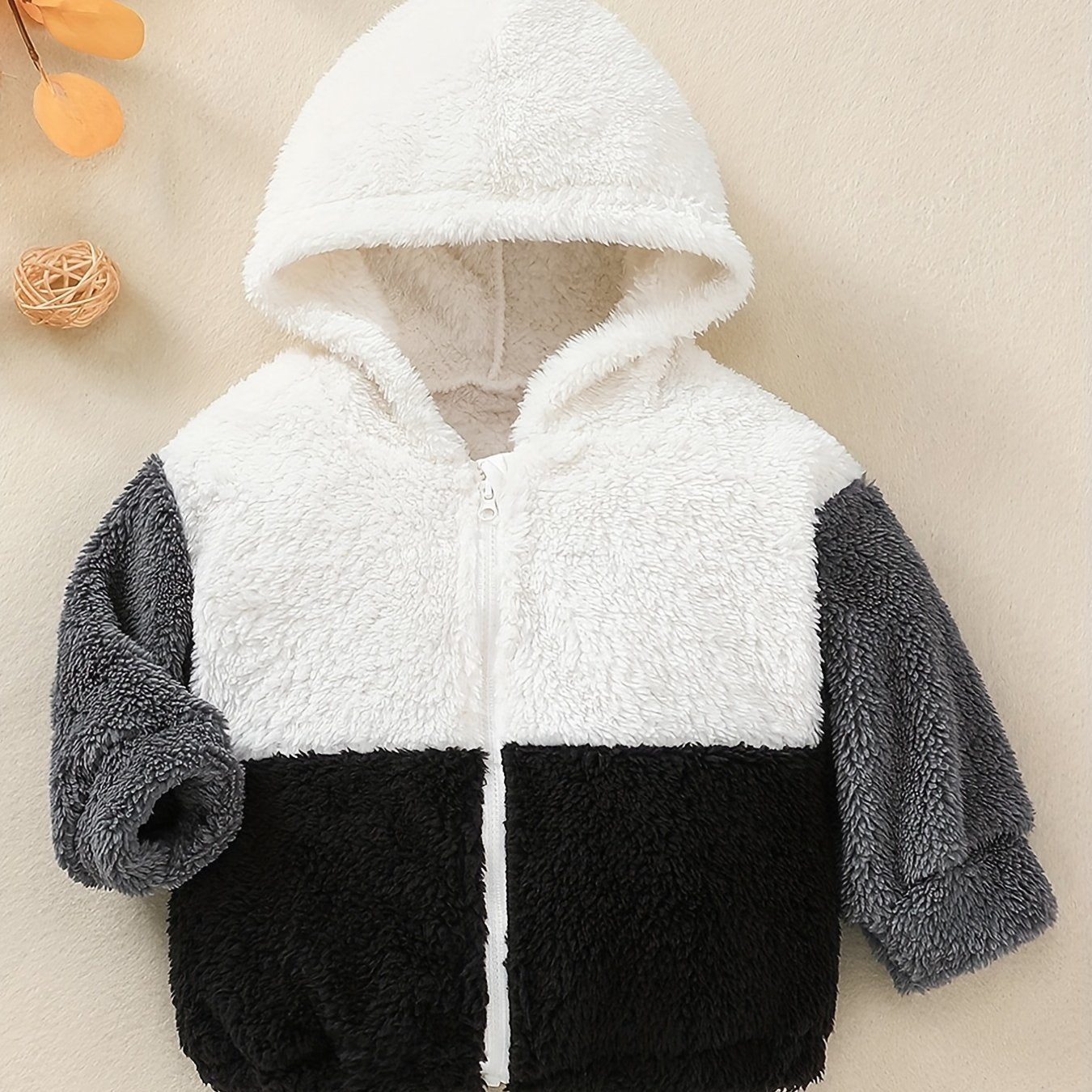 Boy's Hooded Jacket Contrast Zip Up Coat Top Child's Furry Thermal