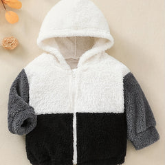 Boy's Hooded Jacket Contrast Zip Up Coat Top Child's Furry Thermal