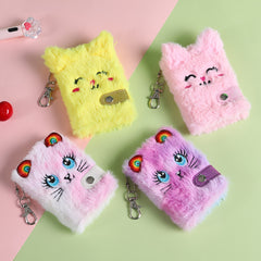 Kids Plush Cat Journal Soft Cover with Ears Keychain Backpack Accessory