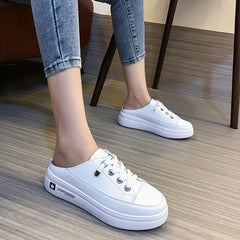 Women's Platform Mule Sneakers Casual Lace Up Outdoor Shoes
