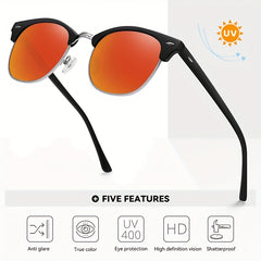 Men's Retro Polarized Driving Sunglasses Semi Rimless Eye Protection