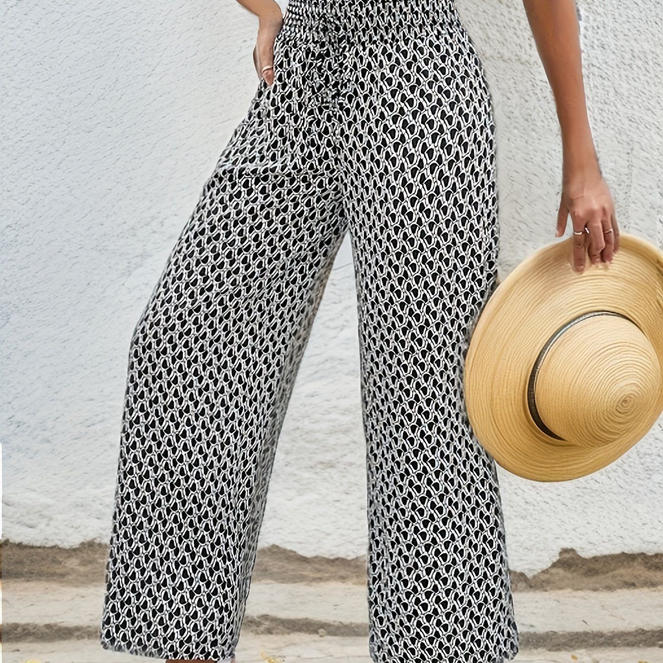 Wide Leg Pants Casual Shirred Waist Pants For Spring & Summer