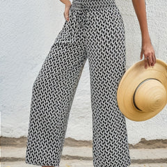Wide Leg Pants Casual Shirred Waist Pants For Spring & Summer