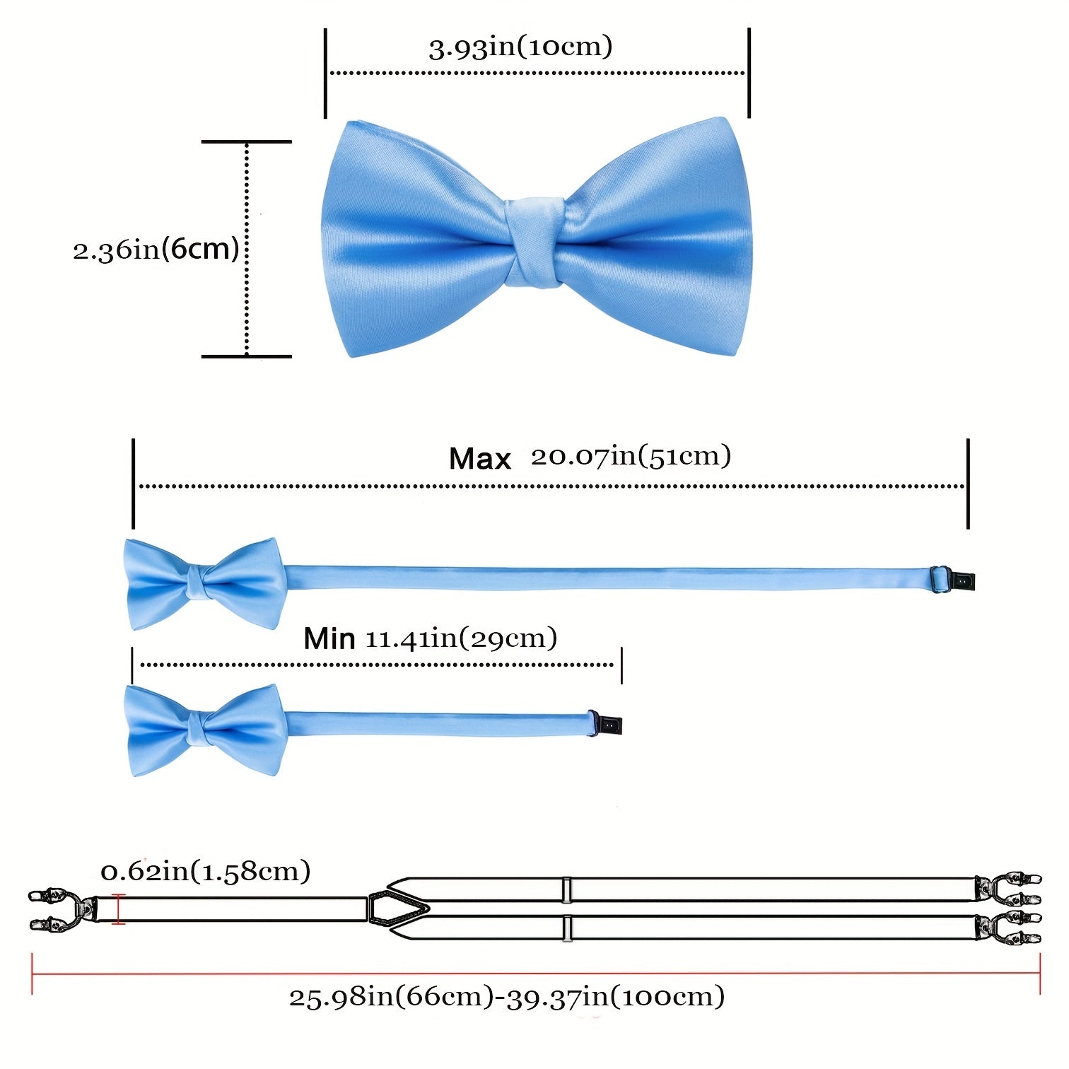 Kids Suspenders Bow Tie Set Y Back Adjustable with 3 Clips