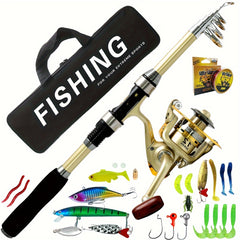 8M Golden Fishing Rod And Spinning Reel Set with Storage Bag