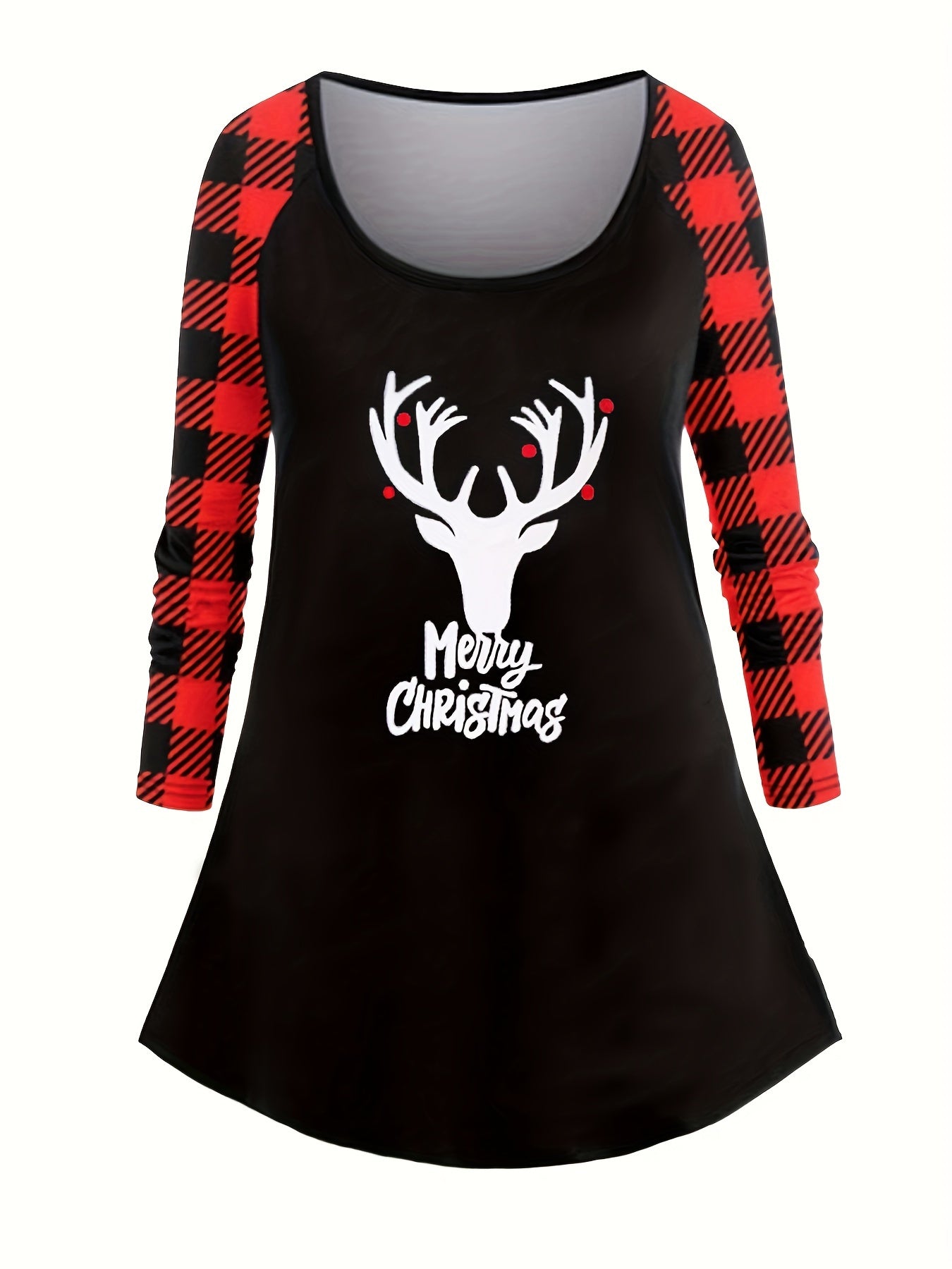 Elk & Plaid Print Top & Leggings Outfits Set
