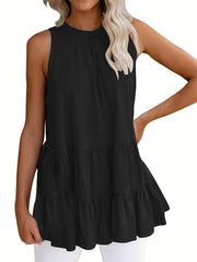 Ruffle Top Casual Crew Neck Sleeveless Summer Top