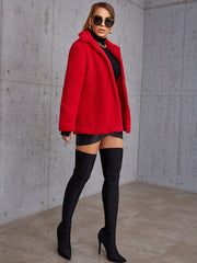 Solid Fleece Coat Casual Winter Warm Outerwear Women's Clothing