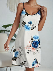 Floral Print Nightdress Crew Neck Sleep Dress