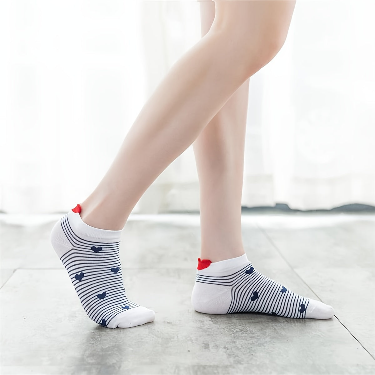 5 Pairs Heart Pattern Ankle Socks Women's Stockings