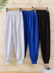 3pcs Boys Comfortable Active Sweatpants Solid Jogger Pants