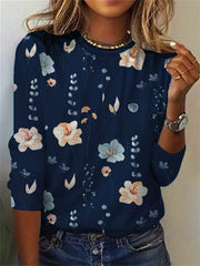Floral Print Crew Neck Sweatshirt for Spring & Fall Women's Clothing