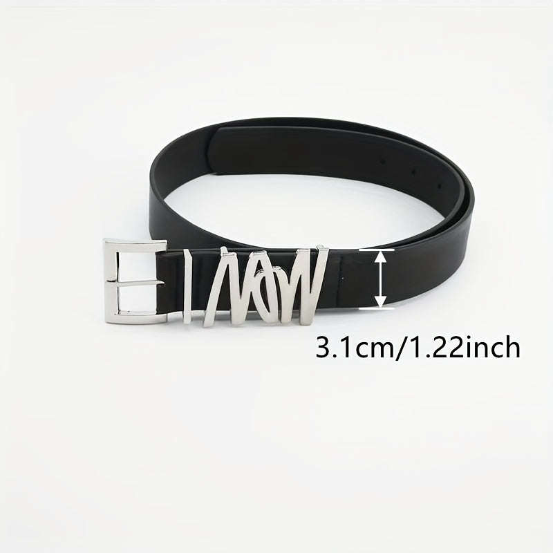 Stylish PU Belt Hip Hop Square Metal Pin Buckle Belt For Women