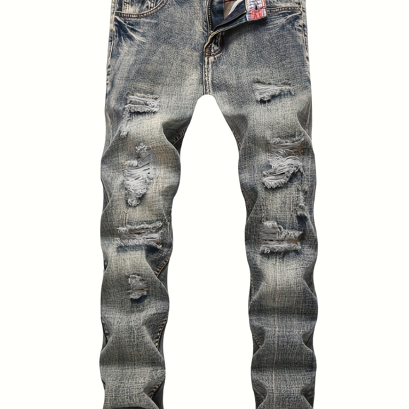 Vintage Slim Fit Ripped Jeans Mens Street Style Distressed Denim Pants