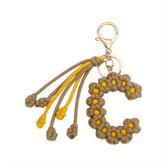 Yiflin Boho Initial Letter Keychain Daisy Car Key Keychain With Tassel
