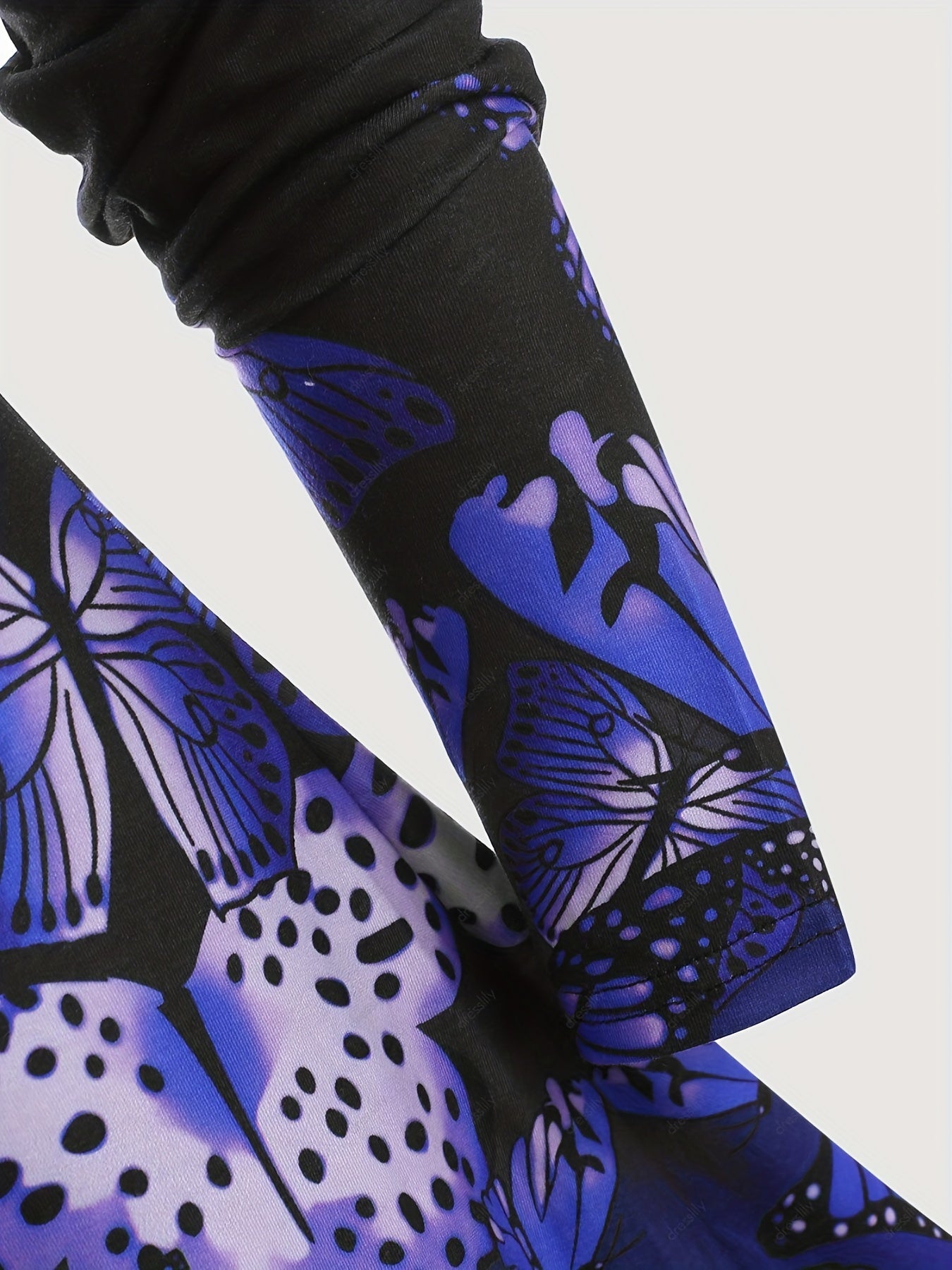Casual Dress Women's Plus Butterfly Print Long Sleeve Round Neck